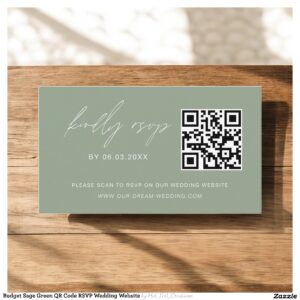 Budget Sage Green QR Code RSVP Wedding Website Enclosure Card