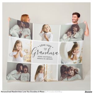 Personalized Handwritten Love You Grandma 8-Photo Fleece Blanket