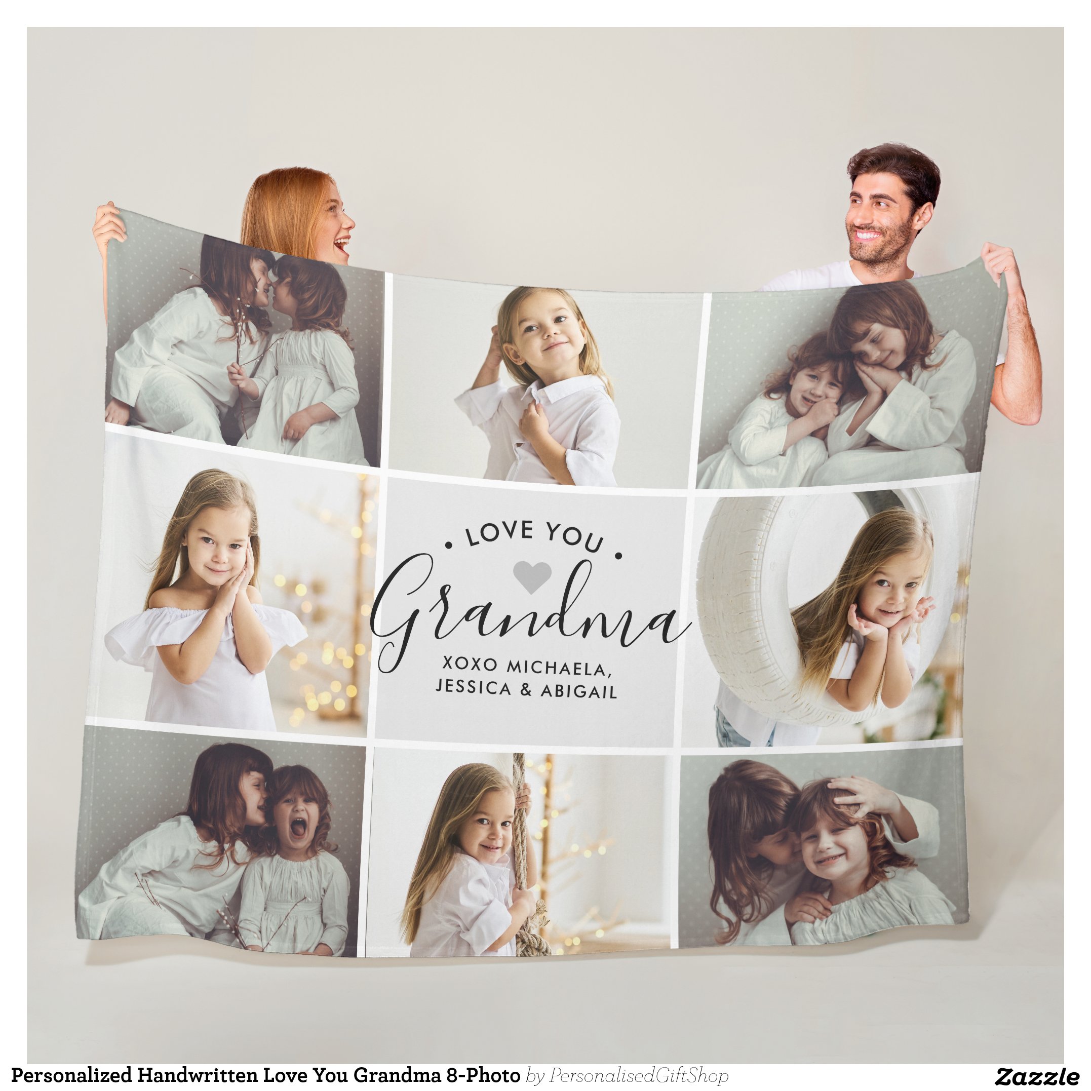 Personalized Handwritten Love You Grandma 8-Photo Fleece Blanket