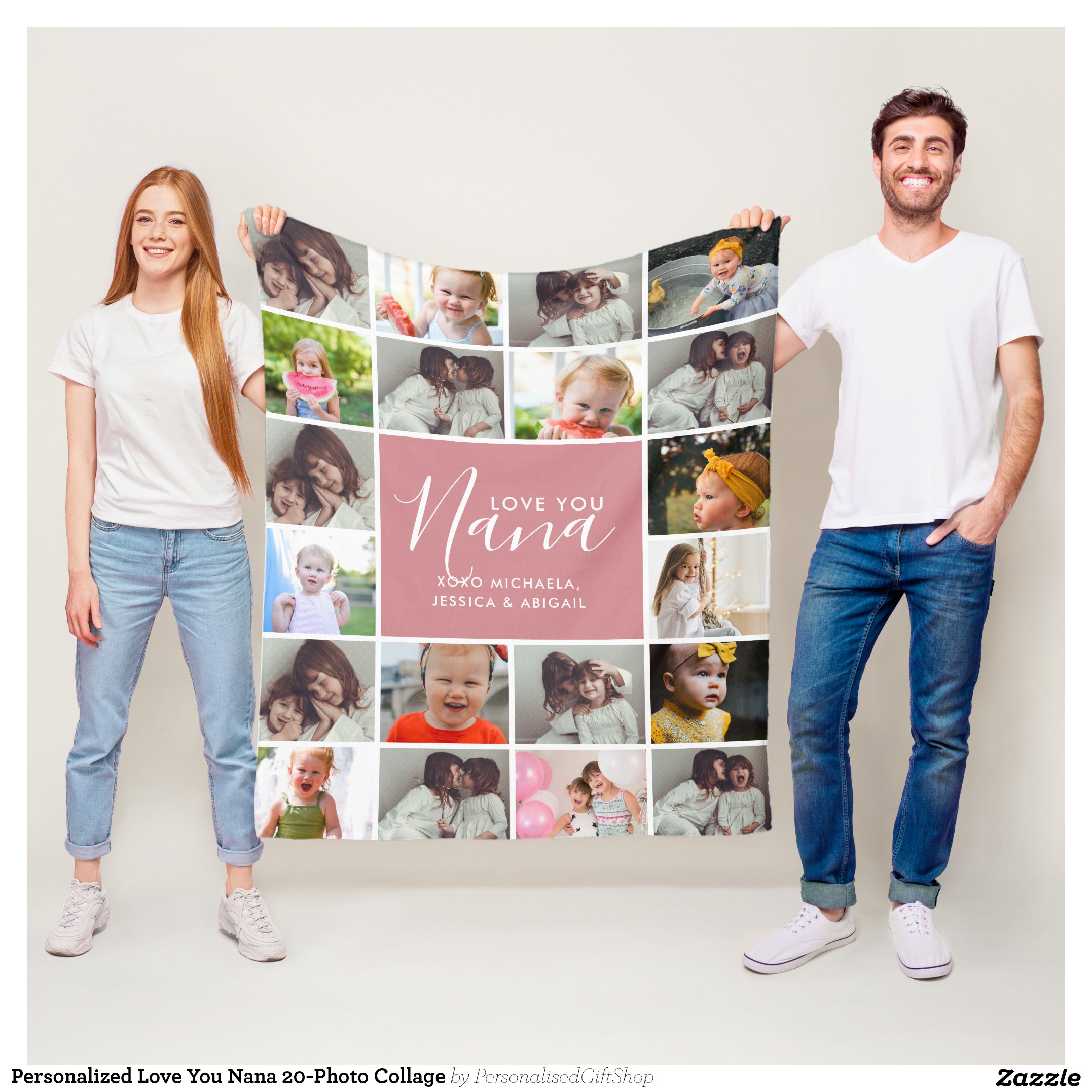 Personalized Love You Nana 20-Photo Collage Fleece Blanket