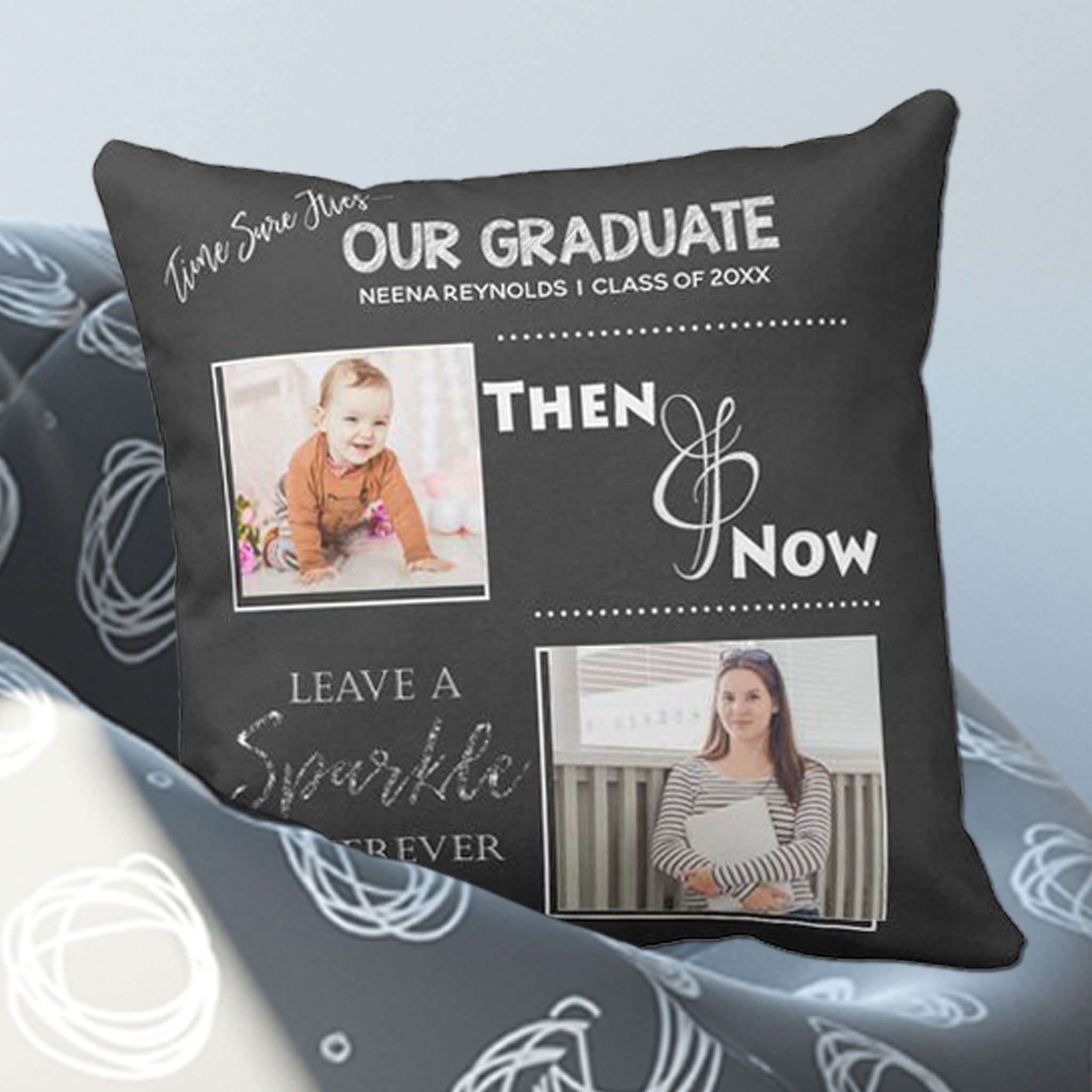 Our Graduate Then & Now Photo Throw Pillow
