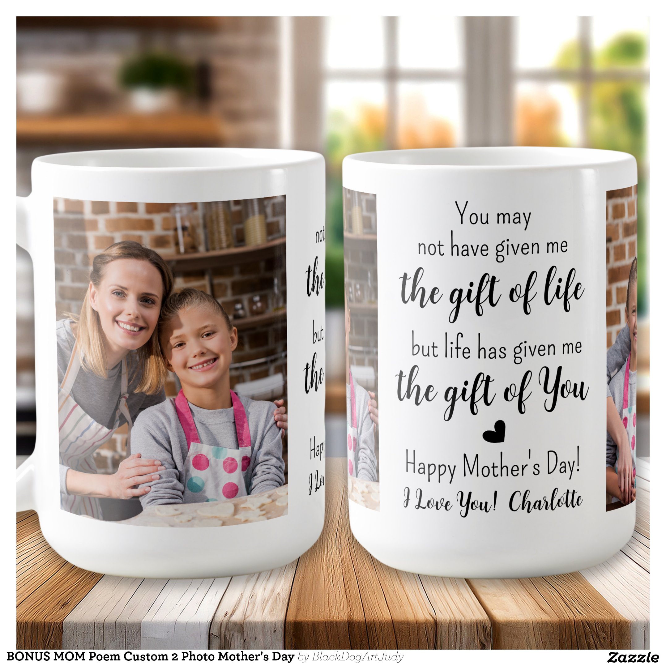 BONUS MOM Poem Custom 2 Photo Mother's Day Coffee Mug