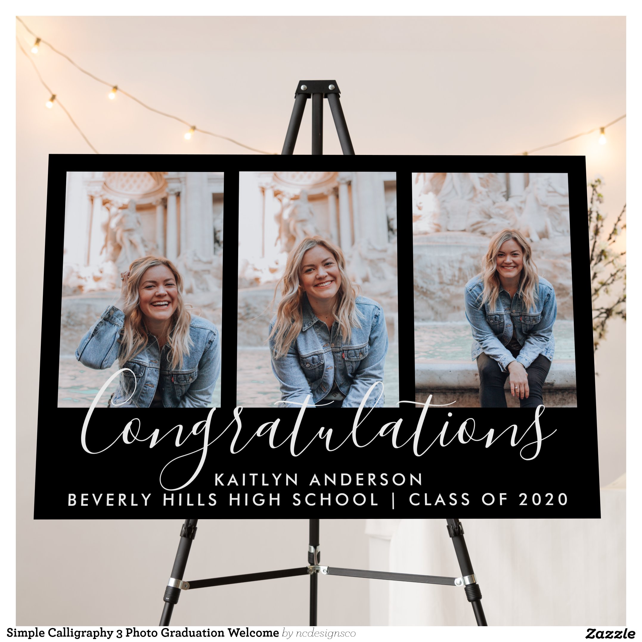 Simple Calligraphy 3 Photo Graduation Welcome Foam Board