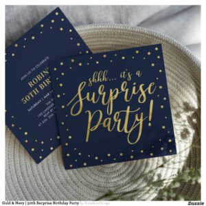 Gold & Navy 50th Surprise Birthday Party Invitation