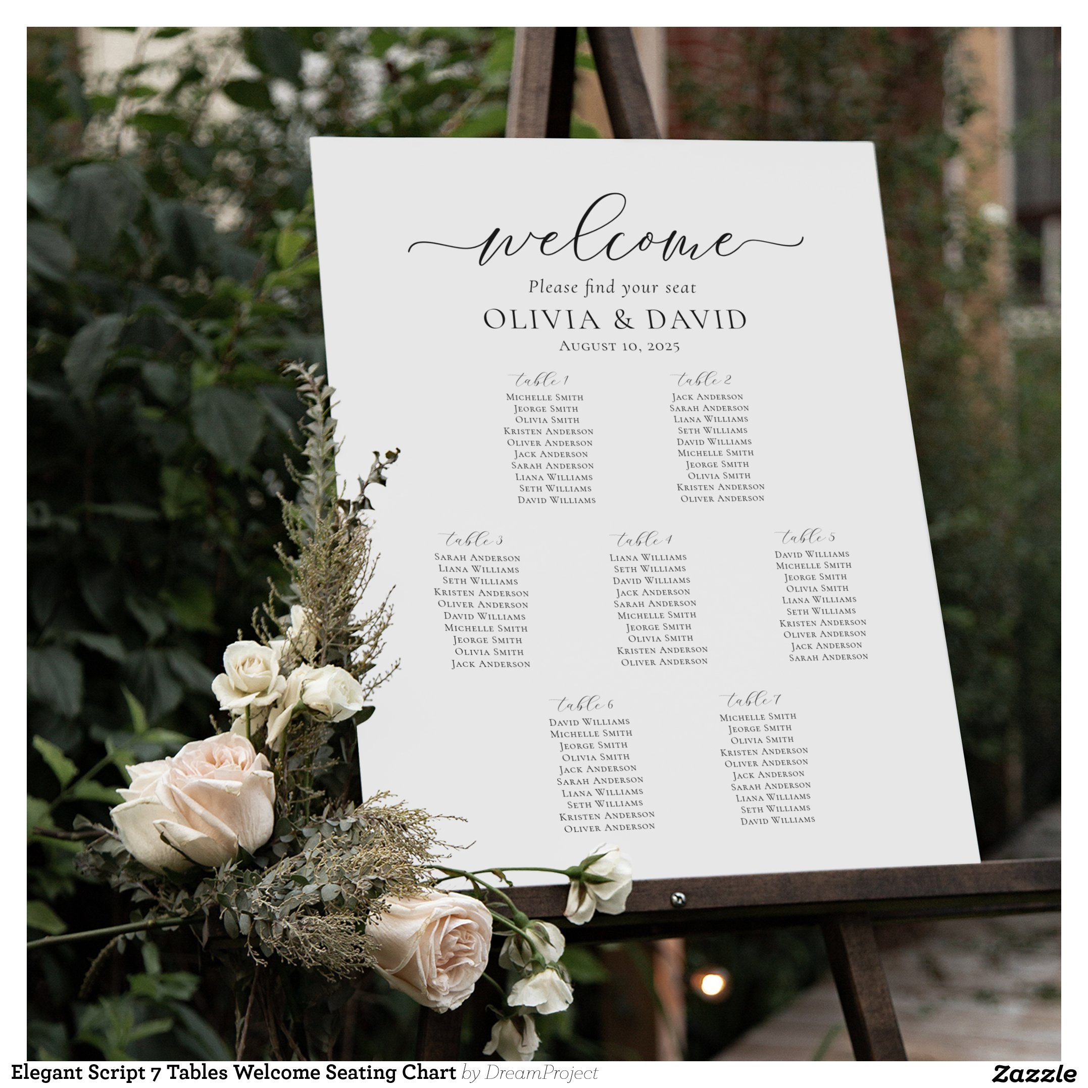 Elegant Script 7 Tables Welcome Seating Chart