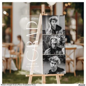 Modern Simple Grad 3 Photo Graduation Party Acrylic Sign