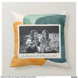 Abstract Watercolor Shapes Teal Blue Custom Photo Throw Pillow