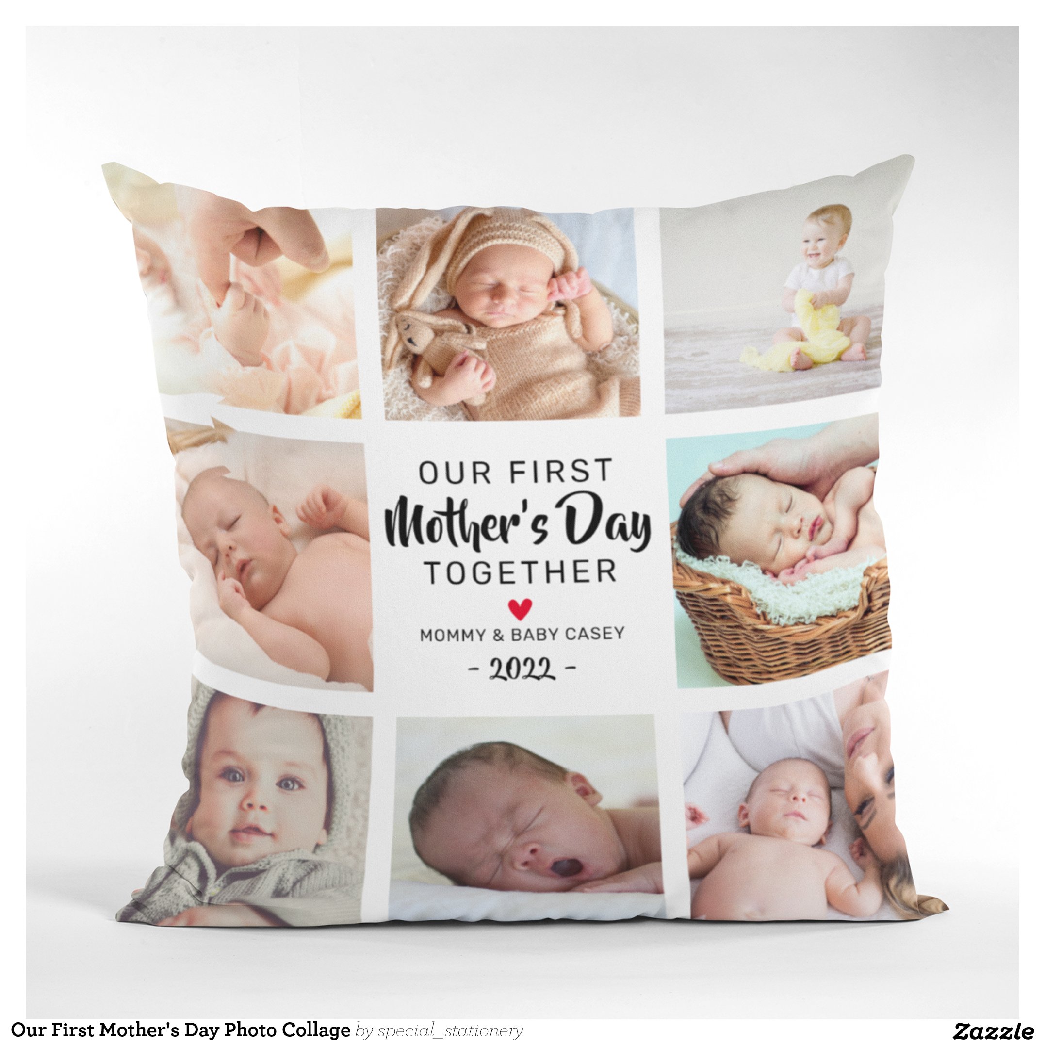 Our First Mother's Day Photo Collage Throw Pillow