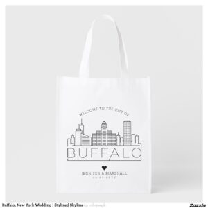 Buffalo, New York Wedding Stylized Skyline Grocery Bag