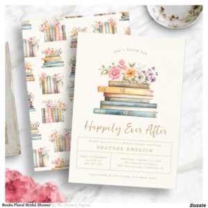 Books Floral Bridal Shower Invitation