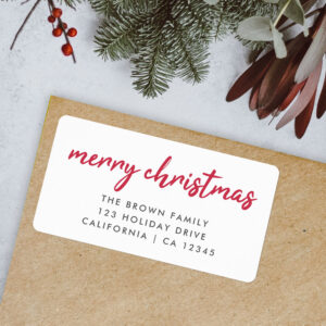 Merry Christmas Red Typography Return Address Label