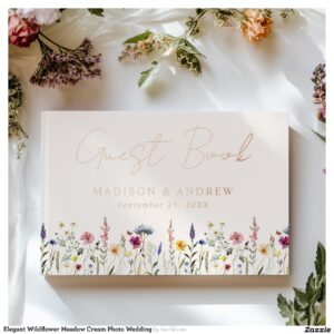 Elegant Wildflower Meadow Cream Photo Wedding Foil Guest Book