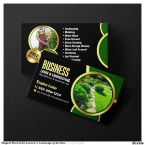 Elegant Black Gold Lawncare Landscaping Service Business Card