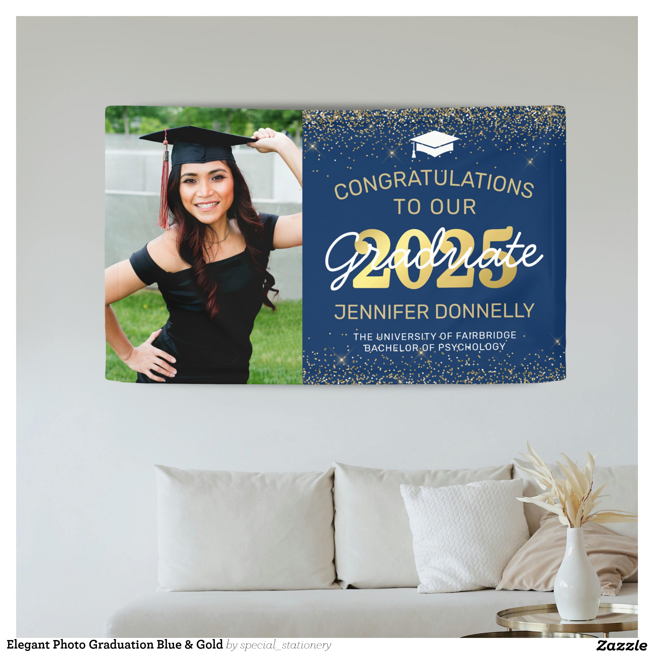 Elegant Photo Graduation Blue & Gold Banner