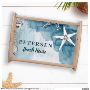 Beach house modern starfish family personalized serving tray