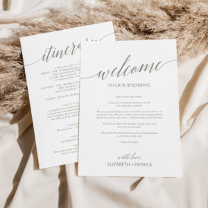 Elegant Sage Wedding Welcome Letter & Itinerary