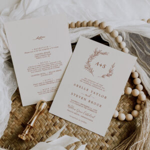 Minimal Leaf Boho Cream All In One Wedding Invitation