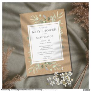 Rustic Baby Shower Sprinkle Watercolour Greenery Invitation