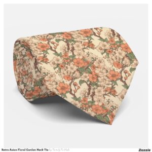 Retro Asian Floral Garden Neck Tie