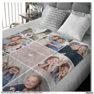 World Greatest Great Grandma Photo Collage Pink Fleece Blanket
