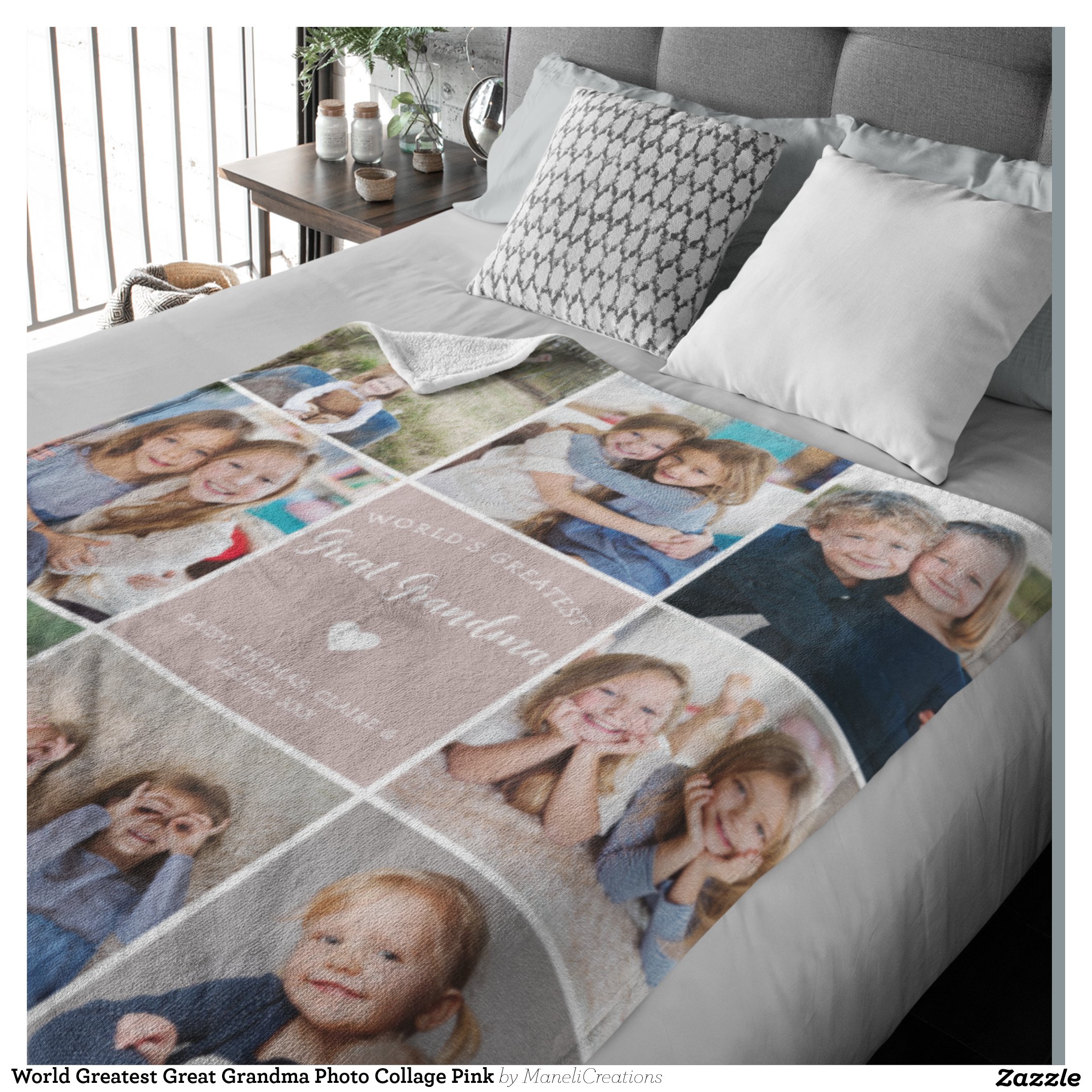 World Greatest Great Grandma Photo Collage Pink Fleece Blanket