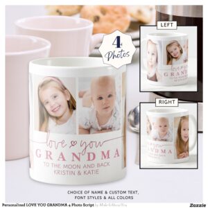Personalized LOVE YOU GRANDMA 4 Photo Script Coffee Mug