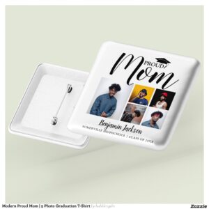 Modern Proud Mom 5 Photo Graduation T-Shirt Button