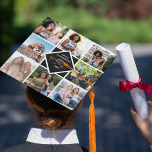 Custom 8 Photo Collage Grid Gold Graduate Graduation Cap Topper