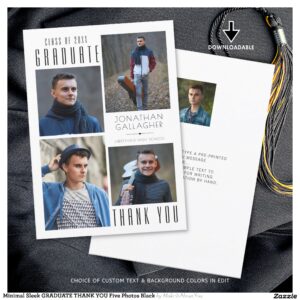 Minimal Sleek GRADUATE THANK YOU Five Photos Black