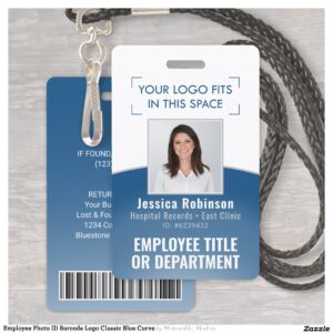 Employee Photo ID Barcode Logo Classic Blue Curve Badge
