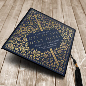 Blue Royal Medieval Sword Next Quest Graduation Cap Topper