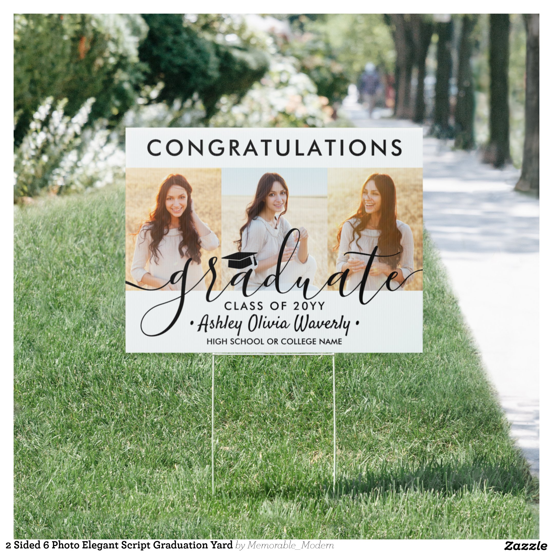 2 Sided 6 Photo Elegant Script Graduation Yard Sign