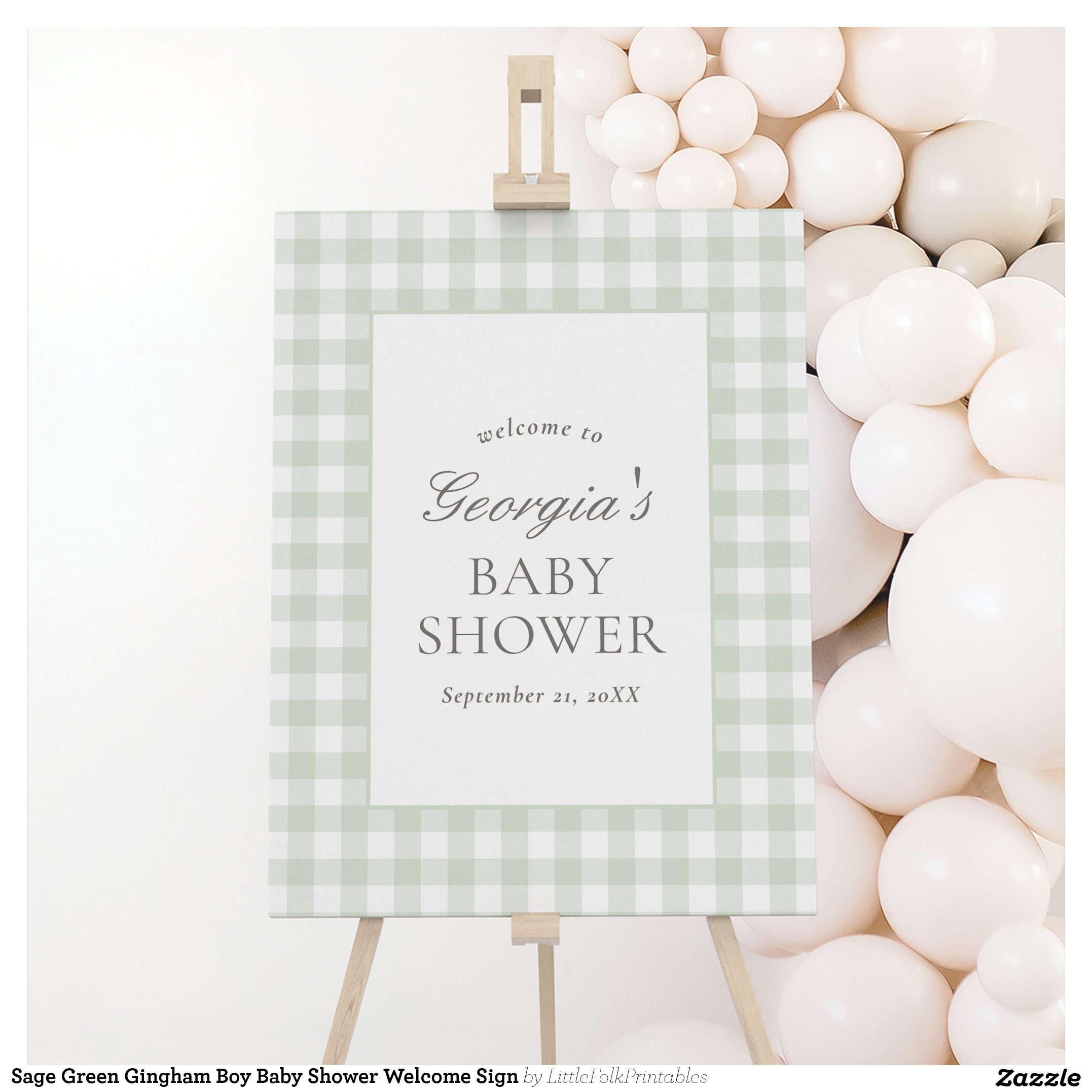 Sage Green Gingham Boy Baby Shower Welcome Sign