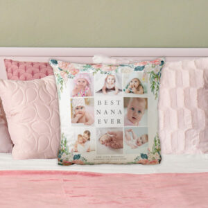 BEST NANA EVER 8 Photo Collage Pink Floral Custom Throw Pillow