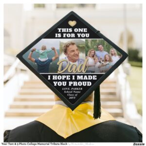 Your Text & 3 Photo Collage Memorial Tribute Black Graduation Cap Topper