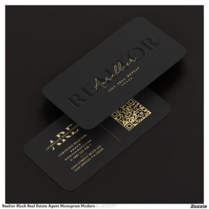 Realtor Black Real Estate Agent Monogram Modern Business Card