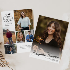 Modern Script Name Class 6 Photo Black Graduation Announcement