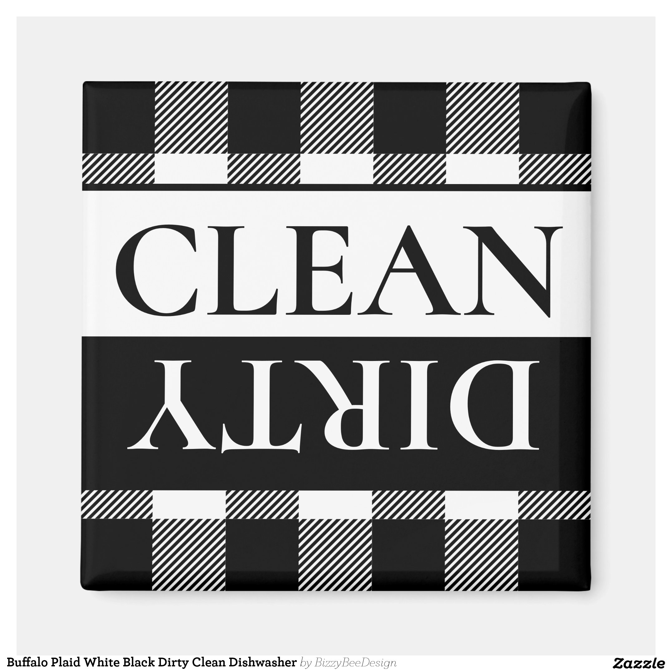 Buffalo Plaid White Black Dirty Clean Dishwasher Magnet