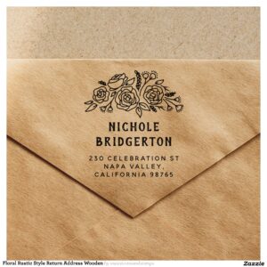 Floral Rustic Style Return Address Wooden Rubber Stamp