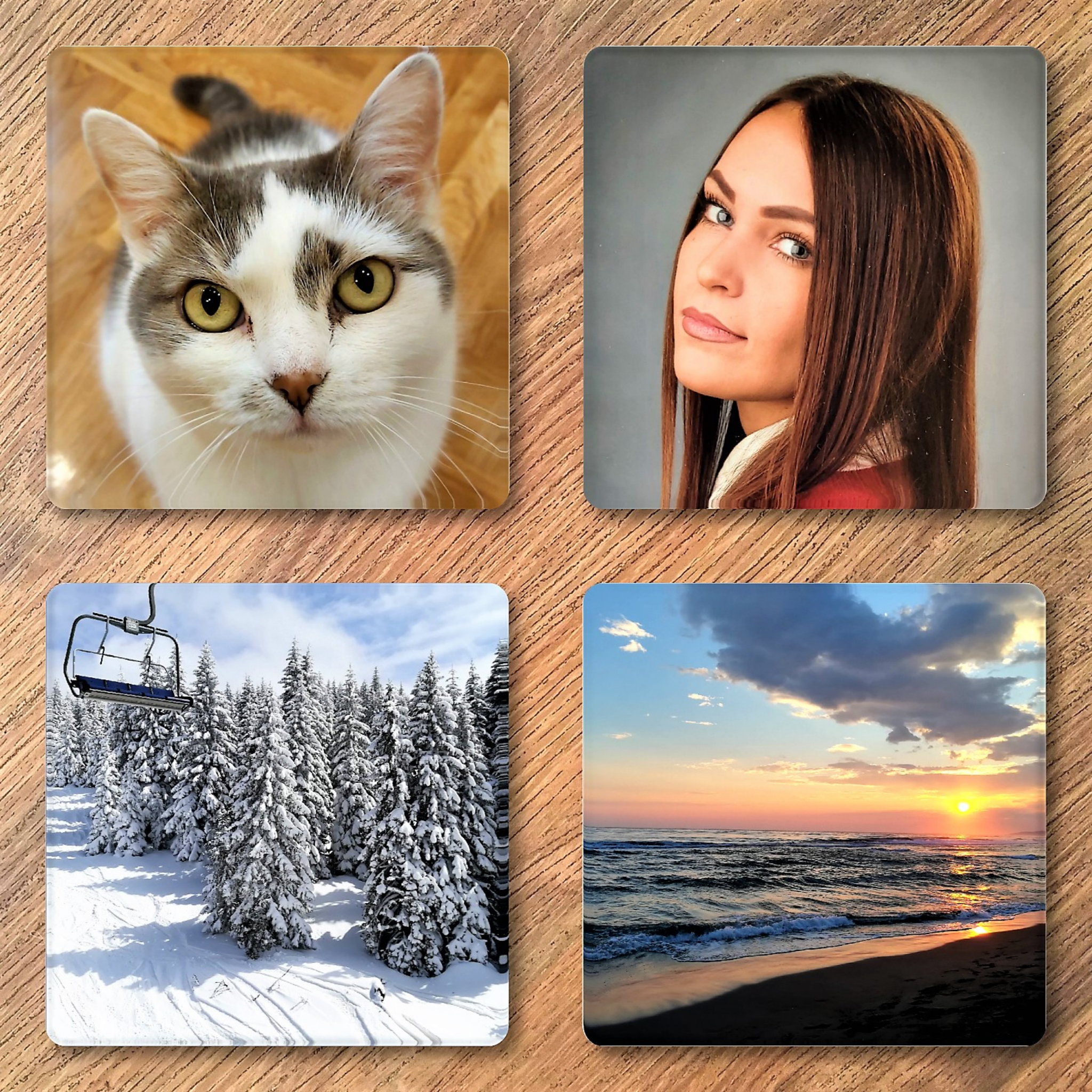 Four Custom Family Photo Template Personalized Coaster Set