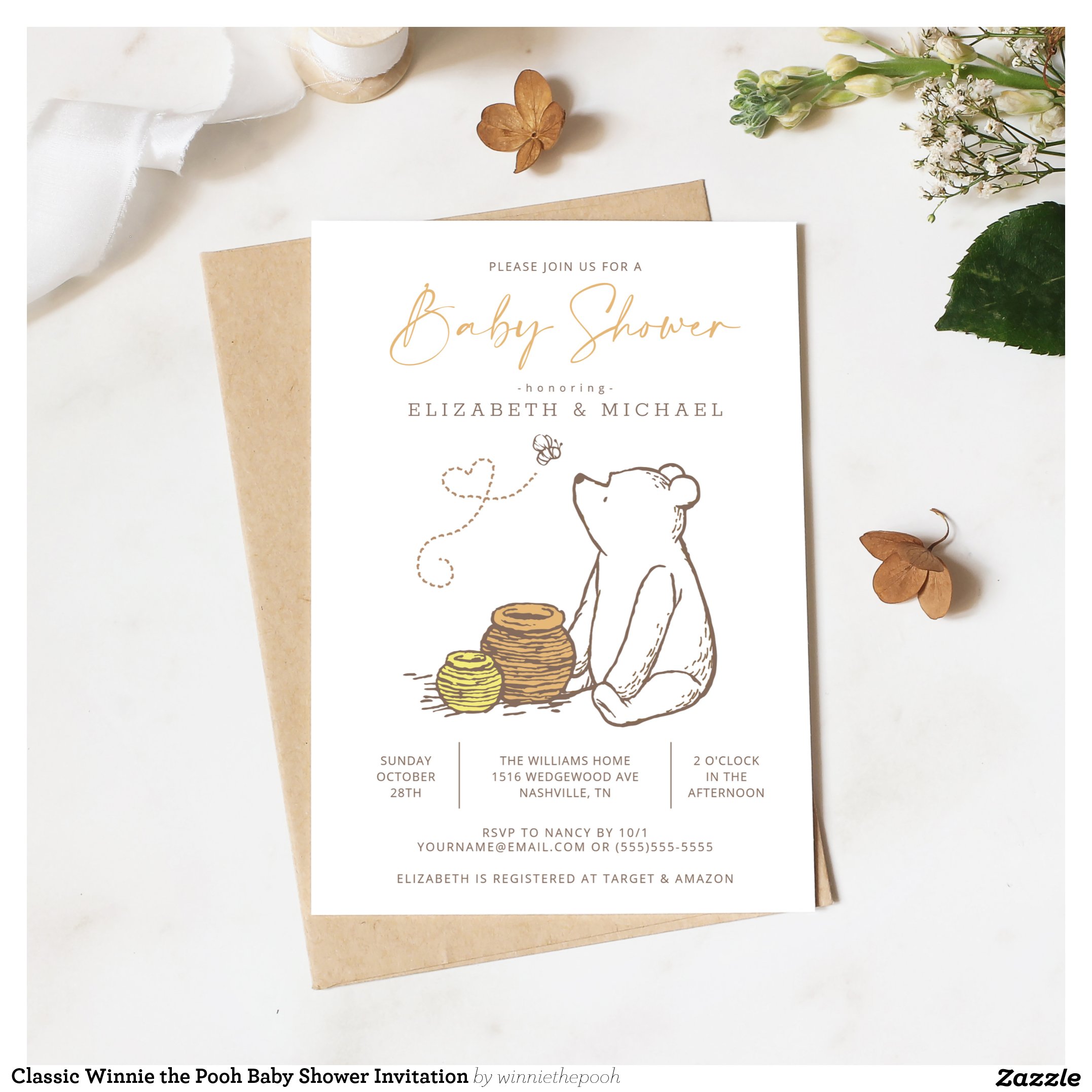 Classic Winnie the Pooh Baby Shower Invitation