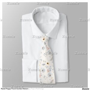 Pastel Poppy Floral Garden Pattern Neck Tie