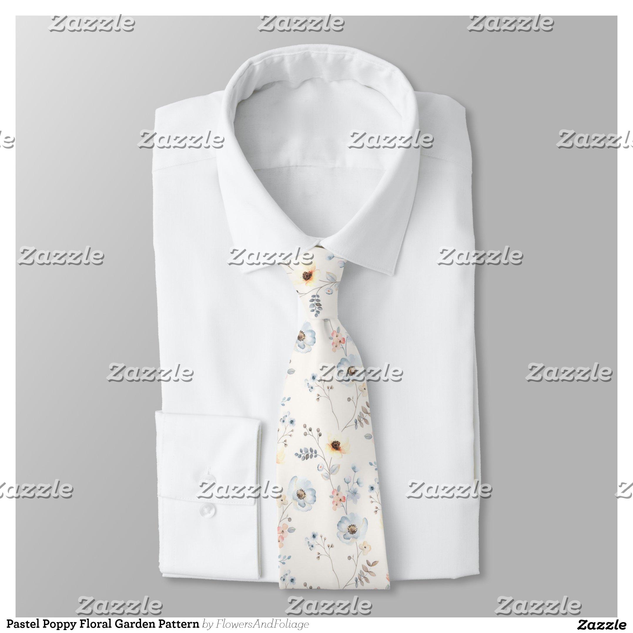 Pastel Poppy Floral Garden Pattern Neck Tie