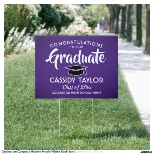 Graduation Congrats Modern Purple White Black Yard Sign