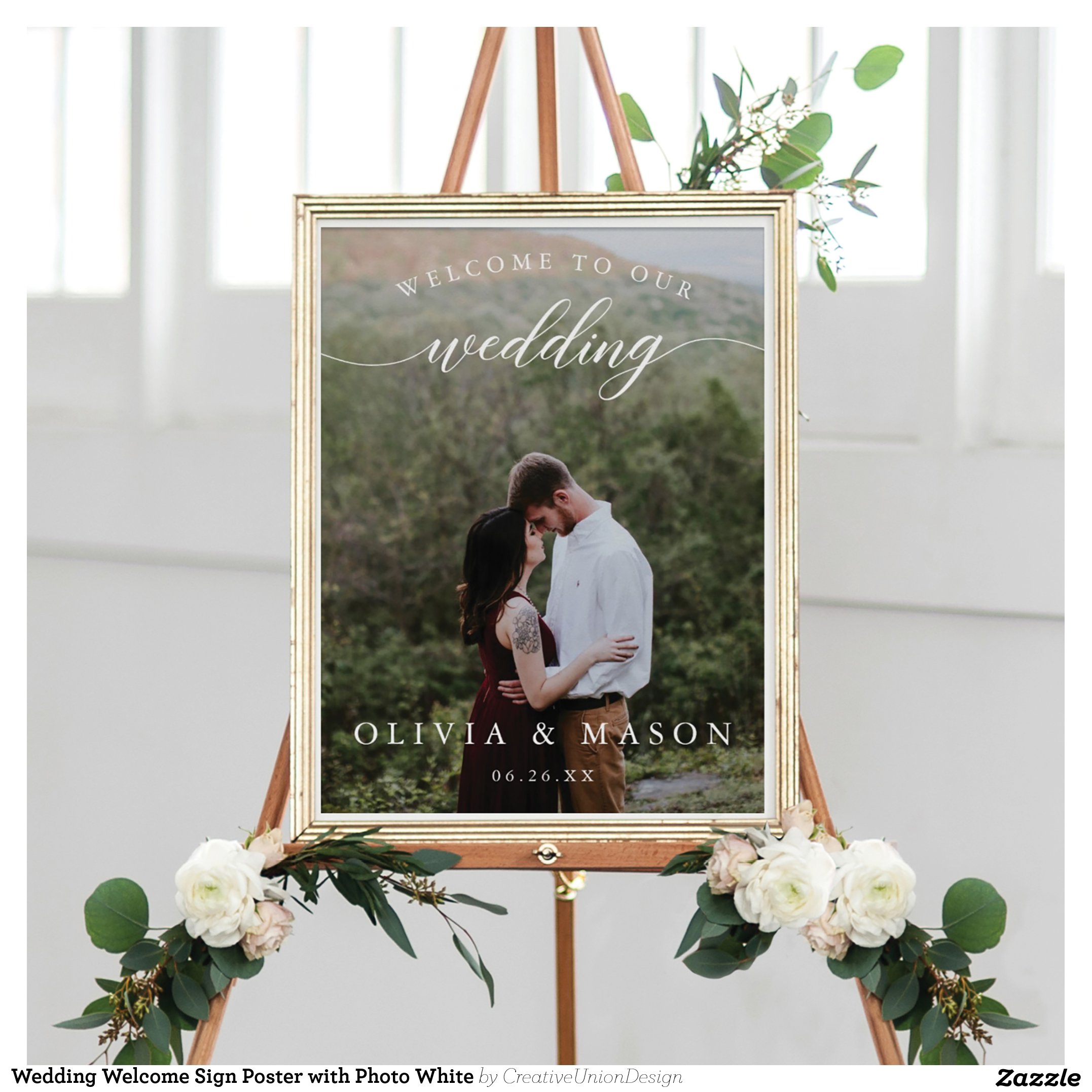 Wedding Welcome Sign Poster with Photo White