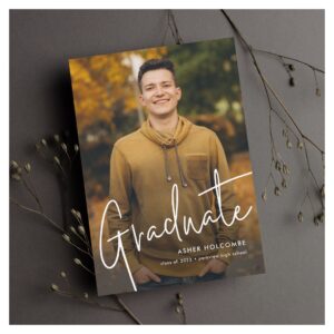Modern Script Graduate Simple Photo Graduation Announcement