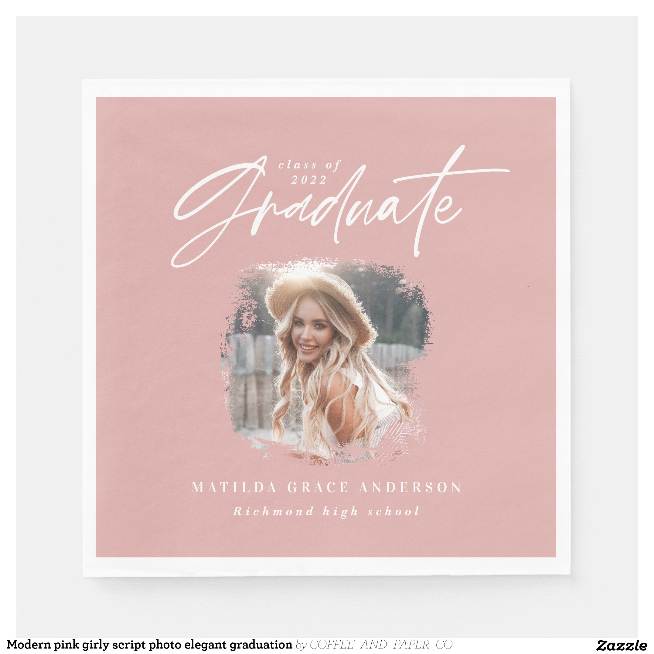 Modern pink girly script photo elegant graduation napkins