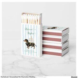 Dachshund Personalized Pet Illustration Wedding Matchboxes
