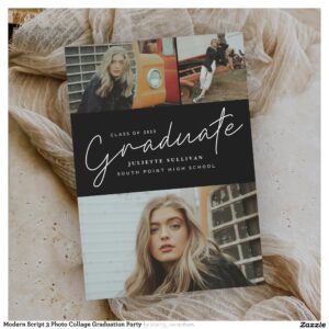 Modern Script 3 Photo Collage Graduation Party Invitation