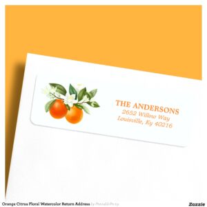 Orange Citrus Floral Watercolor Return Address Label